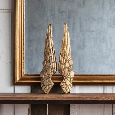 Hand Carved Wooden Angel Wing Pair