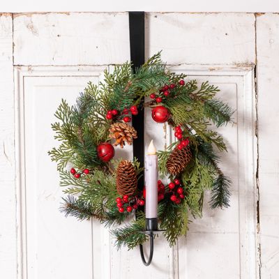 Hand Forged Iron Over Door Wreath and Candle Holder