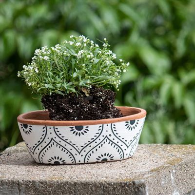 Hand Painted Floral Pattern Oval Planter Pot