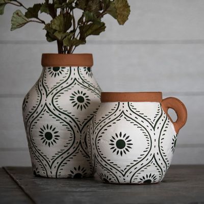 Hand Painted Floral Pattern Terracotta Vase