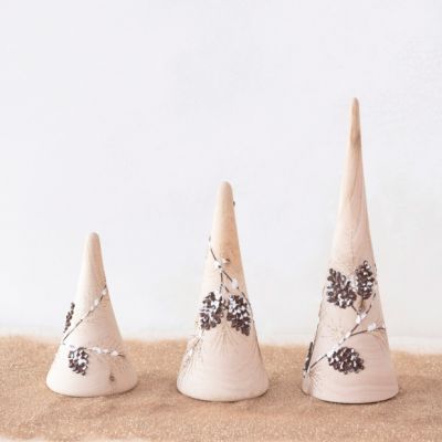 Hand Painted Wood Cone Tree Set of 3