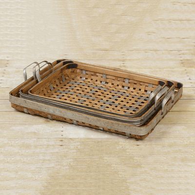 Handled Bamboo Basket Tray Collection Set of 3