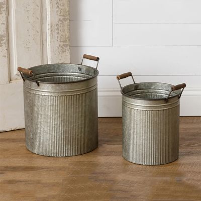 Handled Galvanized Buckets Set of 2