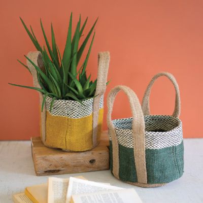 Handled Jute Basket Planters Set of 2