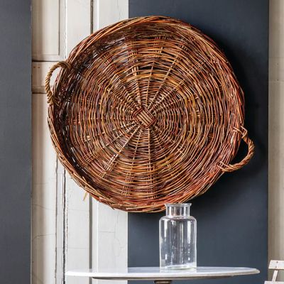 Handled Round Woven Basket Tray