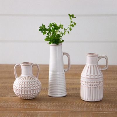 Handled Stoneware Bud Vase Set of 3