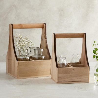 Handled Wood Crate With Bottles Set of 2