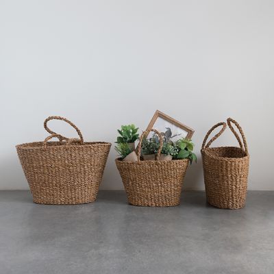 Handled Woven Seagrass Tote Set of 3