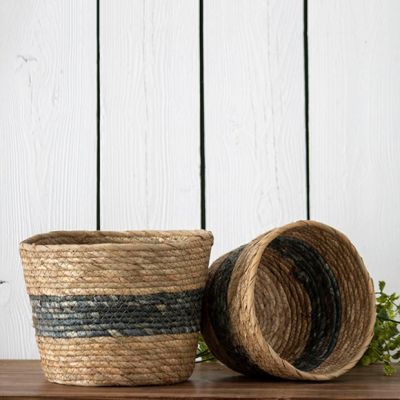 Handmade Simple Stripe Storage Basket Set of 2