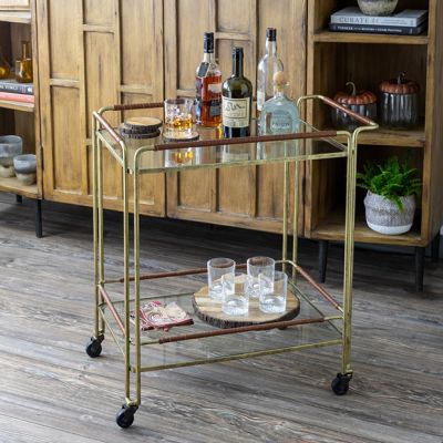 Handsome Leather Wrapped Bar Cart