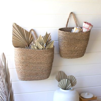 Hanging Seagrass Woven Wall Baskets Set of 2