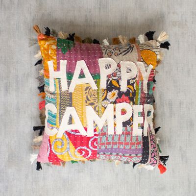Happy Camper Fringed Kantha Accent Pillow