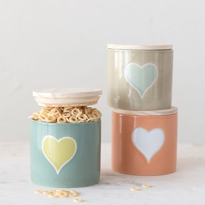 Happy Heart Handmade Stoneware Canisters Set of 3