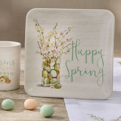 Happy Spring Square Salad Plate Set of 4