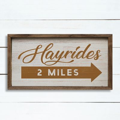 Hayrides Whitewash Framed Sign
