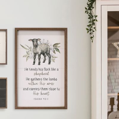 He Tends His Flock Sheep Isaiah 40 11 White Framed Wall Decor