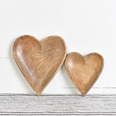 Heart Shaped Wooden Bowl Set of 2