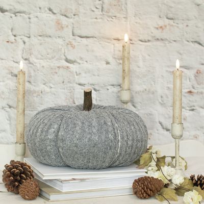 Heathered Fabric Pumpkin With Faux Wood Stem