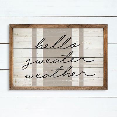 Hello Sweater Weather Stripe Whitewash Wall Art