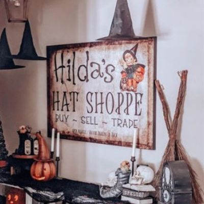 Hilda's Hat Shoppe Canvas Wall Sign