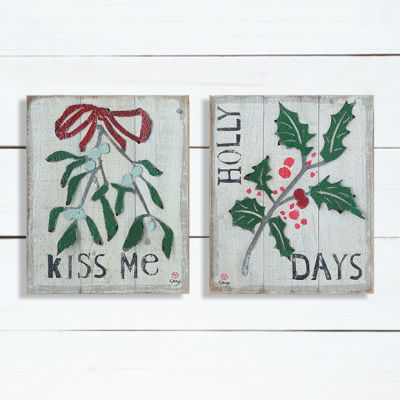 Holiday Charms Distressed Wood Wall Decor Set of 2