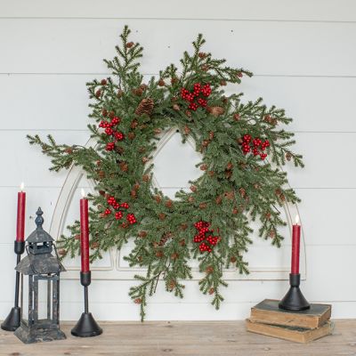 Holiday Farmhouse Pinecone and Berry Wreath