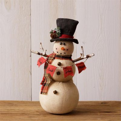Holiday Snowman Figurine With Banner Sign Set of 2