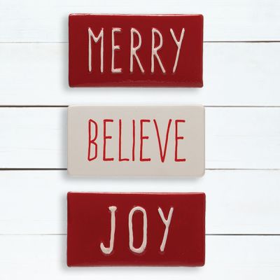 Holiday Word Embossed Metal Sign Set of 3