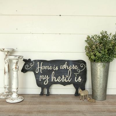 Home Is Where My Herd Is Wooden Cow Sign