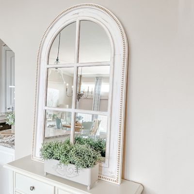 Huge Distressed Arched Windowpane Mirror