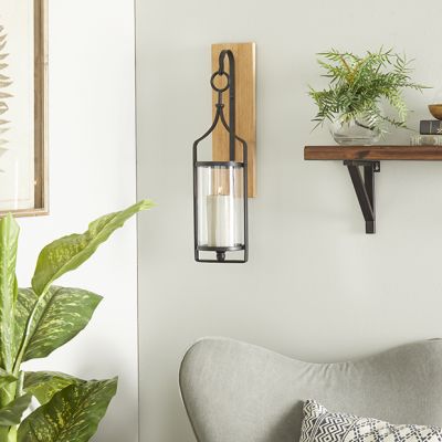 Hurricane Glass Wood and Metal Wall Sconce
