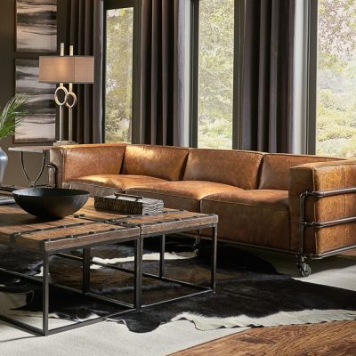 Industrial Brown Leather Couch On Casters