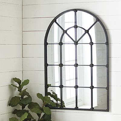 Industrial Farmhouse Arched Windowpane Wall Mirror