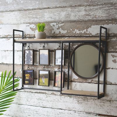 Industrial Wall Shelf With Mirror And Photo Frames