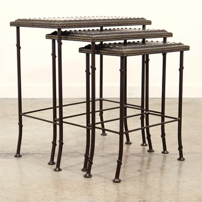 Iron Nesting Table With Embossed Leather Set of 3