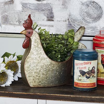 Iron Rooster Pot Planter
