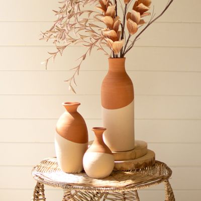Ivory Dipped Clay Flower Vase Set of 3