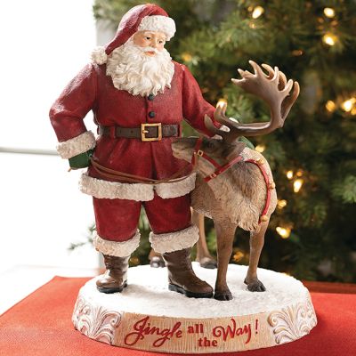 Jingle All the Way Santa and Reindeer Figurine