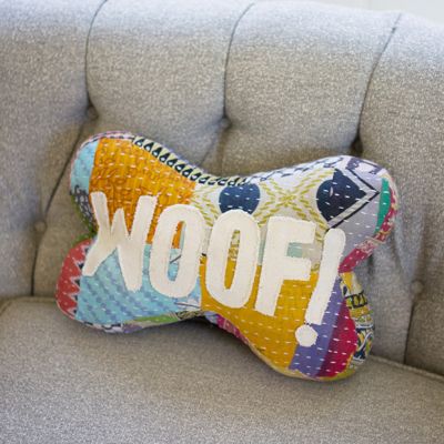 Kantha Print Woof Bone Accent Pillow