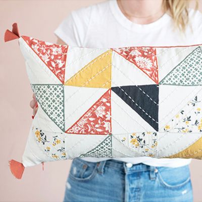 Kantha Stitched Quilted Lumbar Pillow