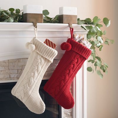 Knit Pattern Simple Holiday Stocking Set of 2