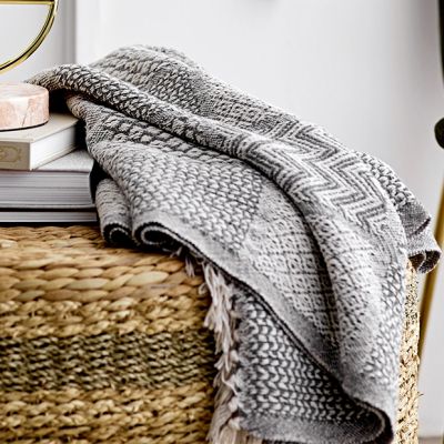 Knit Throw Blanket With Fringe