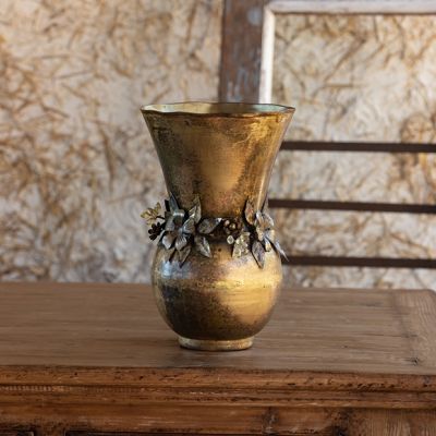 Large Metal Vase With Flower Garland
