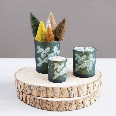 Laser Etched Pinecones Glass Candle Holder Set of 3