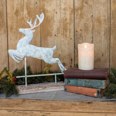 Leaping Deer on Wooden Base Tabletop Decor