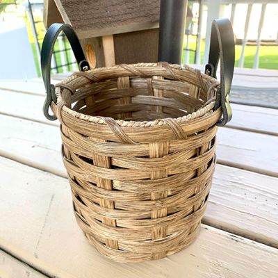 Leather Handled Round Woven Basket