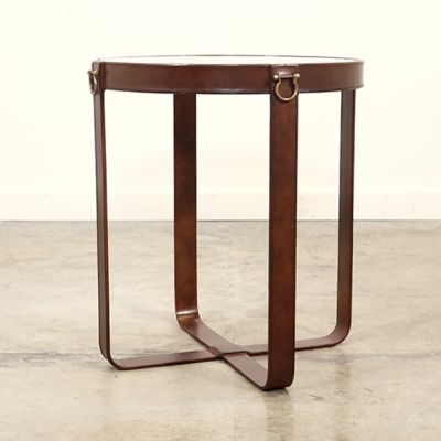 Leather Harness Glass Top Side Table