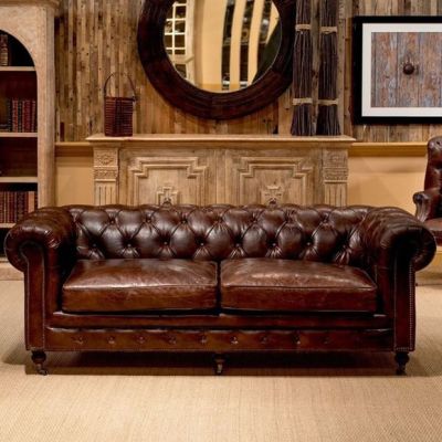 Leather Rolled Arm Sofa On Casters