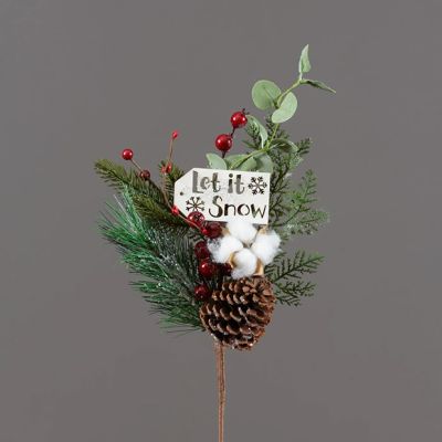 Let It Snow Tag Mixed Holiday Floral Pick Set of 2