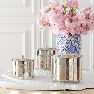 Lidded Decorative Metal Container Set of 3